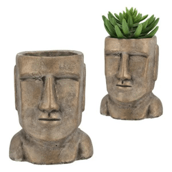 Großer Pflanztopf Moai-Kopf in Gold, Dekorativ, 21 cm Höhe