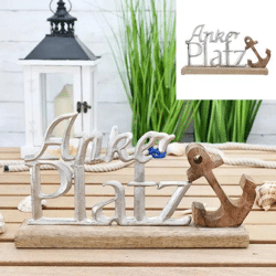 Großer Schriftzug 'Ankerplatz' auf Standfuß, Silber, Breite ca. 31 cm – Elegante Nautikdeko