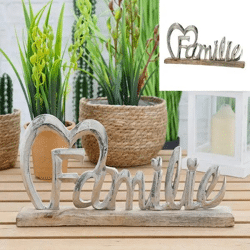 Großer Schriftzug 'Familie' auf Sockel, Silberfarben - Dekoratives Element, 42cm Länge