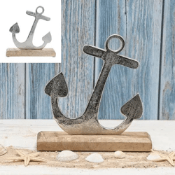 Großer Silberner Anker auf Fuß, 'Meerzeit'-Thema, Höhe ca. 30 cm – Maritime Deko