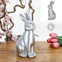 Großer Silberner Hase, Polyresin, 22cm Höhe, Elegante Hasenfigur