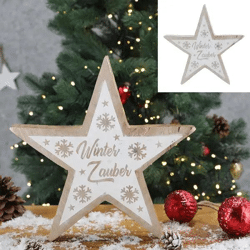 Großer Weißer Dekostern aus Mangoholz zum Stellen, Durchmesser 25 cm – Winterzauber