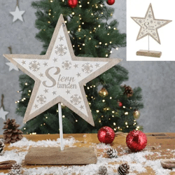 Großer Weißer Stern auf Ständer aus Mangoholz, Höhe ca. 30 cm – Edle Deko