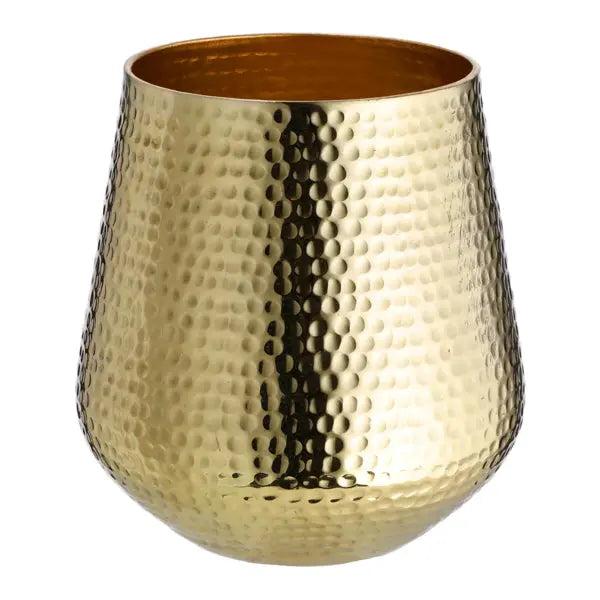 Gro&szlig;es Goldfarbenes Windlicht mit Geh&auml;mmerter Oberfl&auml;che, ca. 17 cm H&ouml;he