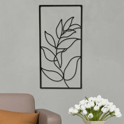 Großes Metallbild mit Blattmotiven, Wanddekoration, ca. 30x60 cm