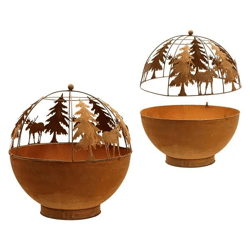 Großes Rostiges Windlicht Kugel mit Winterlandschaft, Durchmesser 50 cm – Stilvolle Deko