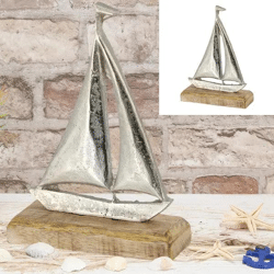 Großes Segelboot aus Silber auf Standfuß, Maritime Deko, Höhe 22 cm