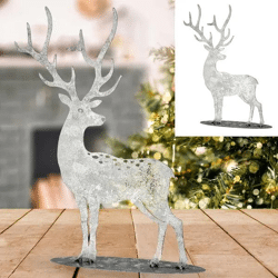 Großes Stehendes Rentier in Silber, 42x56 cm – Elegante Weihnachtsdeko