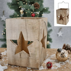 Großes Stern-Windlicht aus Mangoholz, ca. 17x24 cm – Stilvolle Dekoleuchte