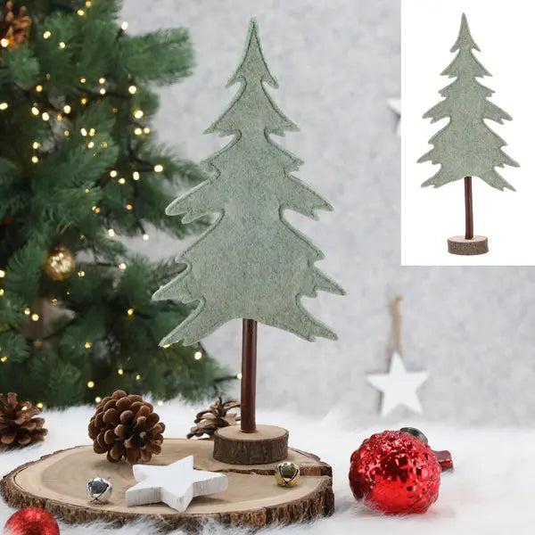 Gr&uuml;ner Filz-Tannenbaum auf Holzfu&szlig; - 35cm H&ouml;he - Weihnachtsdekoration