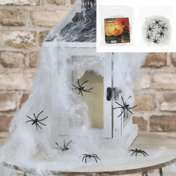 Gruselige künstliche Spinnennetz-Deko, 40g, inklusive 6 Spinnen – Ideal für Halloween