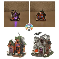 Gruseliges LED-Geisterhaus-Set - Halloween-Deko, 2er Set, leuchtende Innen-/Außendekoration