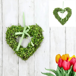 Hängendes Moosherz mit Blüten, Klein, 21 cm - Romantischer Wandschmuck