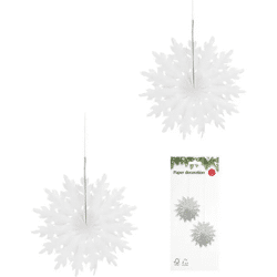 Hänger Schneeflocke Honeycomb, weiß, 2er Set – Winterliche Dekoration, ca. 20cm Durchmesser