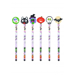 Halloween Bleistift mit Radiergummi oben – 6 sortierte Motive, Partyzubehör