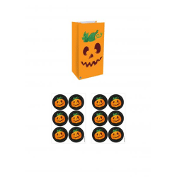 Halloween-Kurbis-Tüten mit Aufklebern, 13 x 25 x 8 cm – perfekt für Spaß und Geschenke