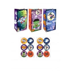Halloween-Taschen-Set, 3-teilig mit Aufklebern, 6 Muster, 13x25x8 cm – Partyzubehör