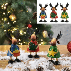 Hand-painted elk ladies, set of 3, approx. 10 cm high - decorative figurines