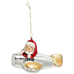 Handgefertigter Glas-Christbaumschmuck - Santa im Flugzeug, ca. 12cm Länge, Festliche Weihnachtsdeko