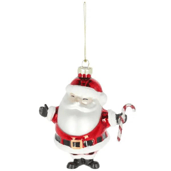 Handgefertigter Glas-Christbaumschmuck - Santa mit Zuckerstange, ca. 12cm Höhe, Festliche Weihnachtsdeko