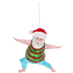 Handgefertigter Glas-Christbaumschmuck - Yoga Santa, ca. 14cm Höhe, Festliche Weihnachtsdeko