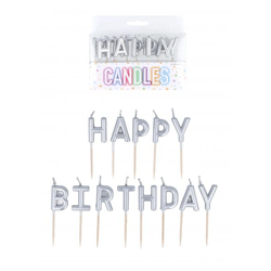 Happy Birthday Kirschen in Silber, 13 Stück, 2-2,8 cm - Geburtstagsdeko