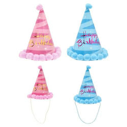 Happy Birthday Partyhüte mit POMPOM, 2er Set, Festliches Design, 19cm
