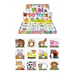 Skin-friendly mini tattoos, farm theme, 12 different designs, 4 cm - ideal for children's parties