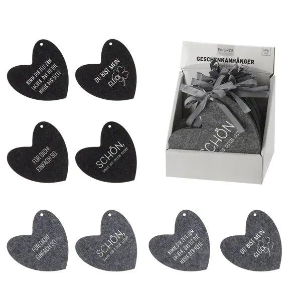 Herzf&ouml;rmige Filz-Geschenkanh&auml;nger mit Spr&uuml;chen, 8er-Set, Dekorative Etiketten