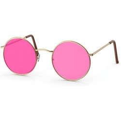Hippie Brille Sonnenbrille rund rosa Accessoires für Fasching & Karneval - 70er 80er Jahre Zubehör wie John Lennon