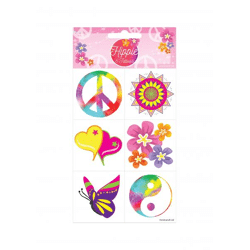 Hippie Tattoos 5x5cm, 6 Stück/Set - Bunte temporäre Tattoos, sortiertes Design