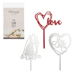 Hochzeits-Tortendeko, 3 Designs, 48 Stück im Display – Vielfältiges Sortiment