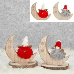 Holz Halbmond mit Seraph, Doppelpack, 14cm Höhe