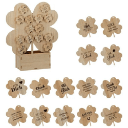 Holz-Kleeblatt Set, 14 Stück, 8cm - Ideal für Deko & Geschenke, mit Display