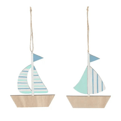 Holz Segelboot Deko zum Aufhängen, 2er-Set, Höhe ca. 14 cm