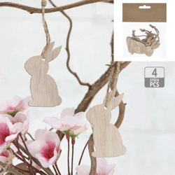 Holzanhänger Hase, 4er-Set – Rustikale Oster-Deko | Natürliche Anhänger im Wald-Stil