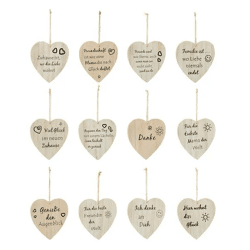 Holzherzen mit Sprüchen, 12er-Set, Durchmesser ca. 17 cm