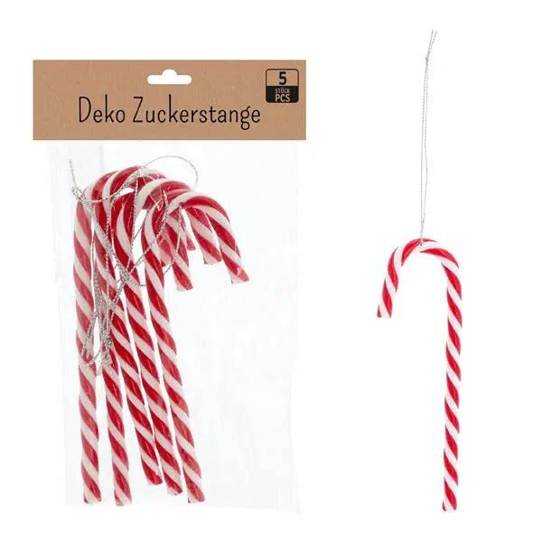 H&uuml;bsche Zuckergussstangen - 5er Set, Rot/Wei&szlig;, ca. 12cmH | Festliche Deko f&uuml;r Weihnachten