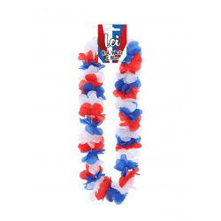 Hula Lei Kette 100cm mit 8,5cm Blumenblättern in Rot/Weiß/Blau - Karneval & Party Zubehör