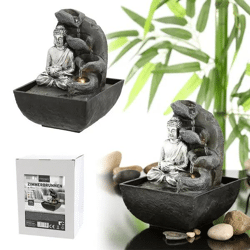 Illuminierter Zimmerbrunnen mit Buddha, ca. 17cmH - Entspannende Zen-Dekoration für Ihr Zuhause