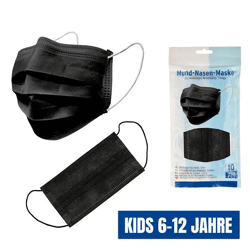 Kinder Gesichtsmaske Schwarz, 10er Pack - Schutz für Mund und Nase, Ideal für Kinder