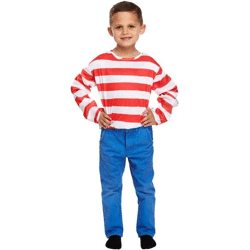 Kinder Streifen-Shirt Rot/Weiß, Mittel (7-9 Jahre) - Karnevalskostüm