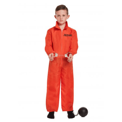 Kindergefangene-Kostüm Overall Orange, Größe 4-6 Jahre, Halloween Fasching Verkleidung