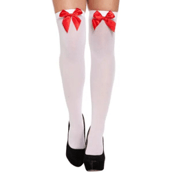 Klassische weiße Strümpfe mit roter Schleife, modische halterlose Damenstrümpfe