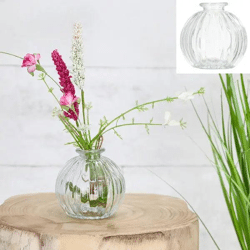 Kleine Bauchige Glasvase, Transparent, 8cm Hoch, Eleganter Blumenhalter