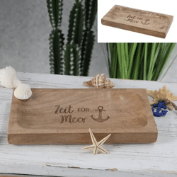 Small decorative plate 'Time for the sea', mango color, 30x15 cm - Maritime flair