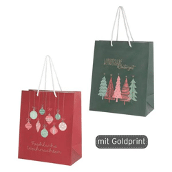 Kleine Festtags-Geschenktüten in Rot & Grün, 2er-Pack, 24 cm