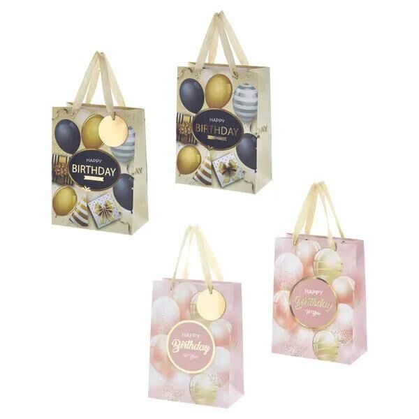 Kleine Geschenkt&uuml;te 'Happy Birthday', 14 cm, 2er-Pack &ndash; Bunt & Festlich