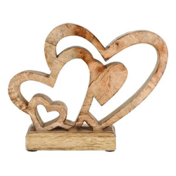 Kleine goldene Herzen auf Ständer, Mangoholz, ca. 14cm - Elegantes Dekor