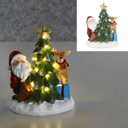 Kleine LED-Landschaft mit Santa und Baum, Festliche Deko, 19 cm Höhe